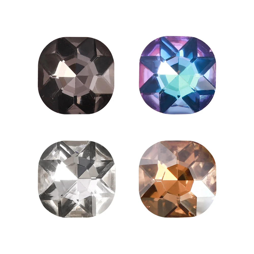 

100PCS Round Square Glass Pointed Fancy Rhinestones Golden Bottom Crystal on Glass Diamond Strass for Clothing Decoration