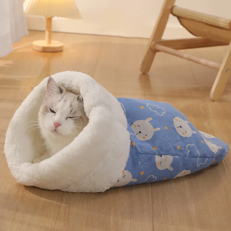 Winter Warm Pet Sleeping Bag Lamb Wool Warm Kitten Nest Drilling Hole Bedding Thickened Soft Comfortable Warm Nest Pet Cats 3