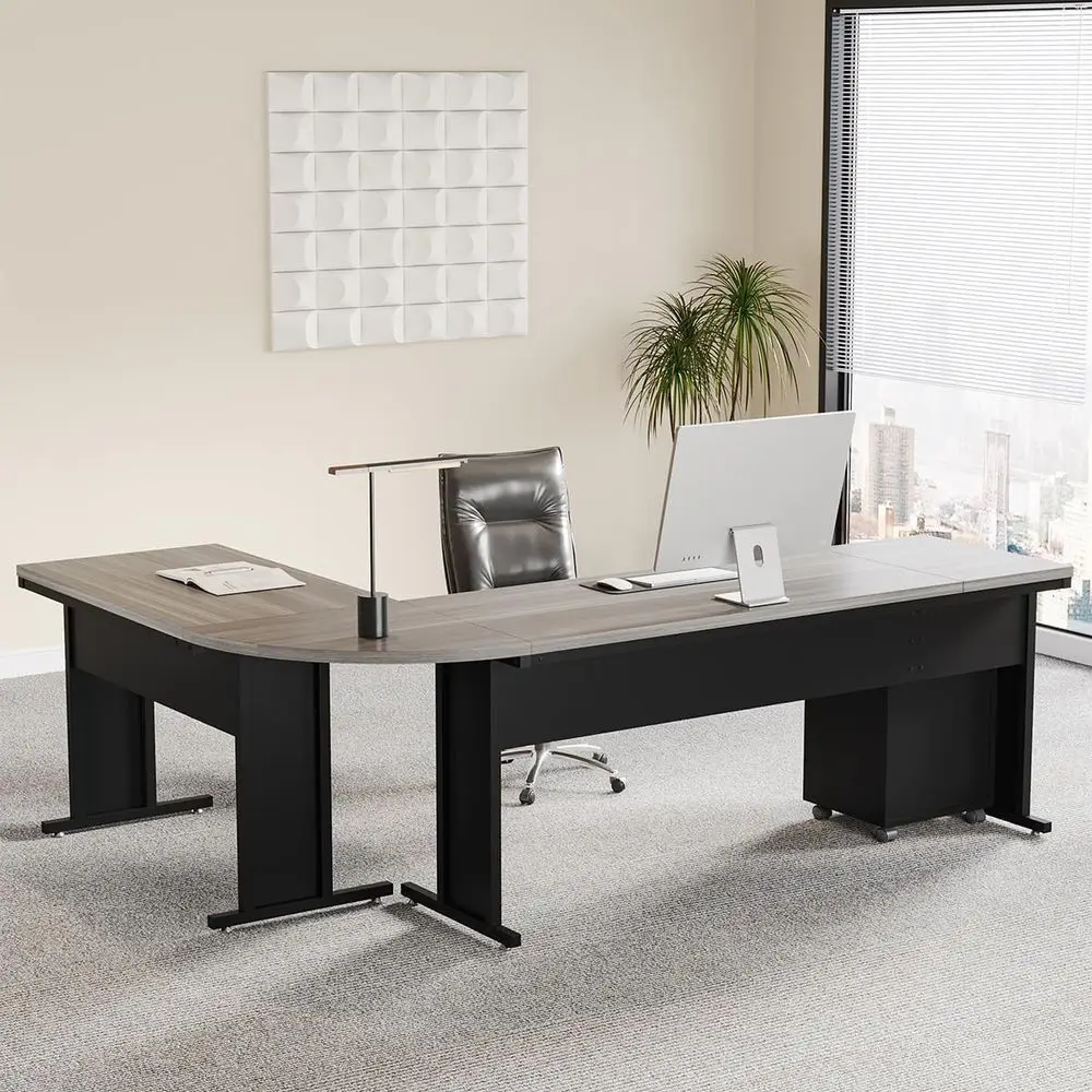 83 Inch L-Shaped Computer Desk with Storage