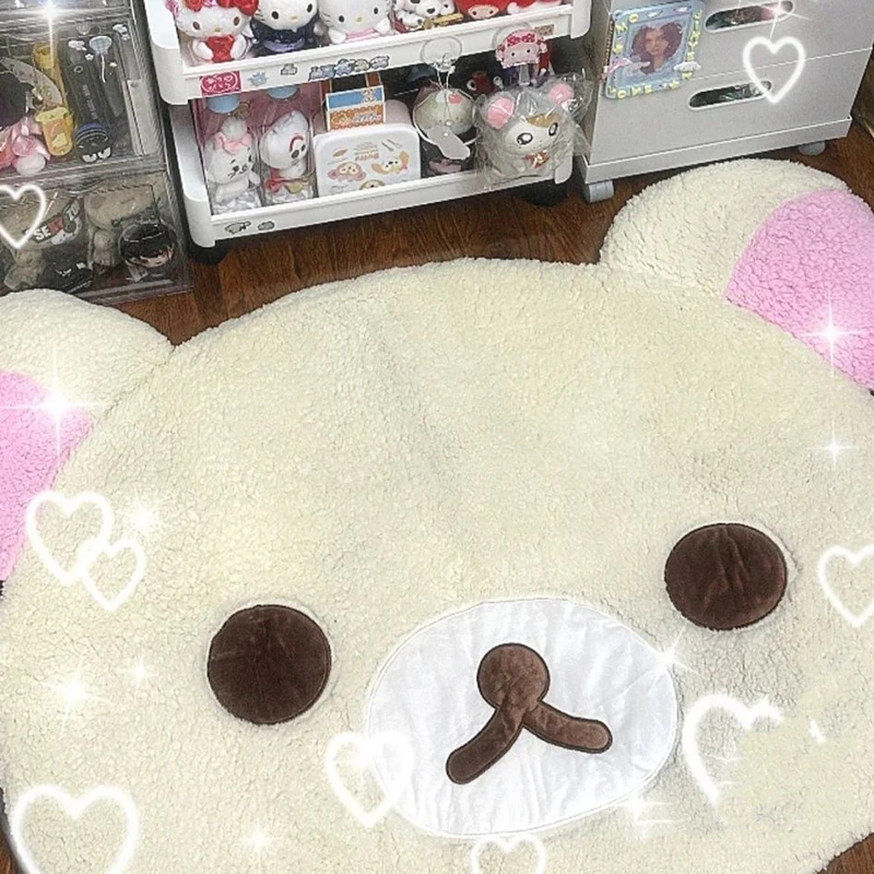 Cartoon Rilakkumas Plush Rug Kawaii Rilakkumas Bear Soft Floor Mat Bedroom Chair Bedside Rug Kitchen Bathroom Doormat Home Decor
