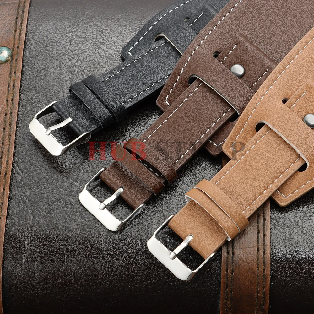 Vintage Leather Watch Band with Unique Base Tray - Black & Brown Cowhide Wristband