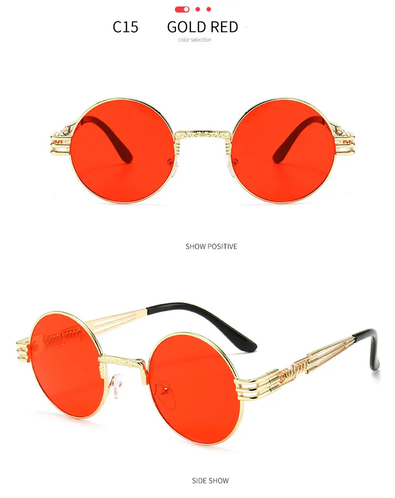 BOYSEEN Punk Stil Metall Sonnenbrille Männer Frauen Runde Vintage Hiphop Sonnenbrille Marke Designer Mode Spiegel Eyegalsses UV400 – Detail 23