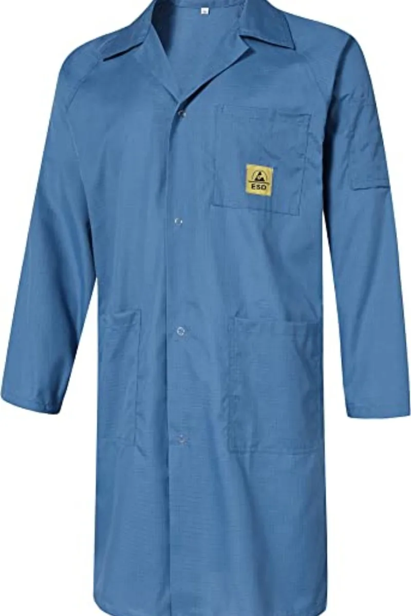 ESD Lab Coat Lapel Collar 3 Pockets Snap Cuffs Knee Length Anti-Static Jacket