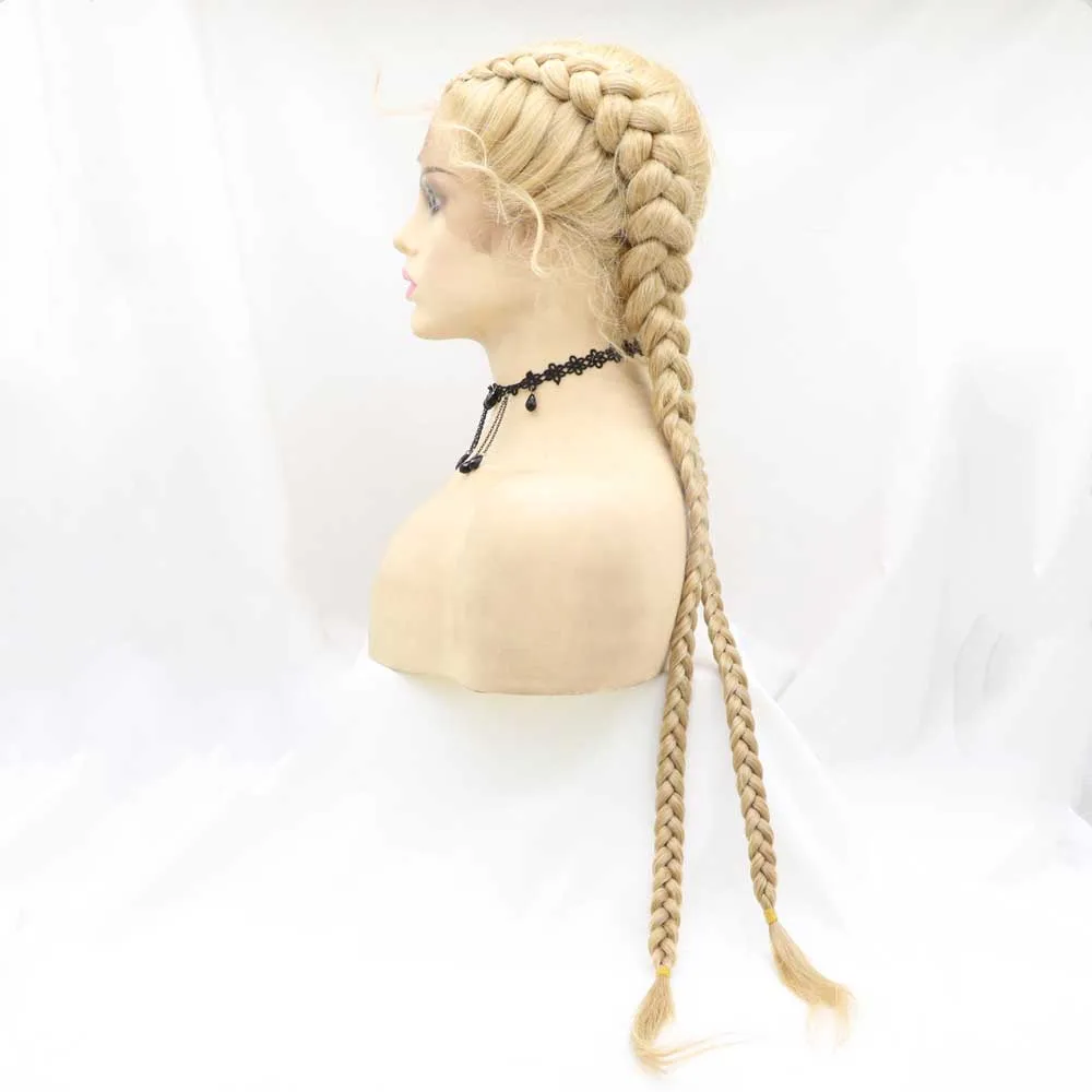 Sylvia 26"Synthetic Mixed Blonde Lace Front Braid Long 2Double Braid Wigs With Baby Hair Long Braiding Hair Wigs image_1