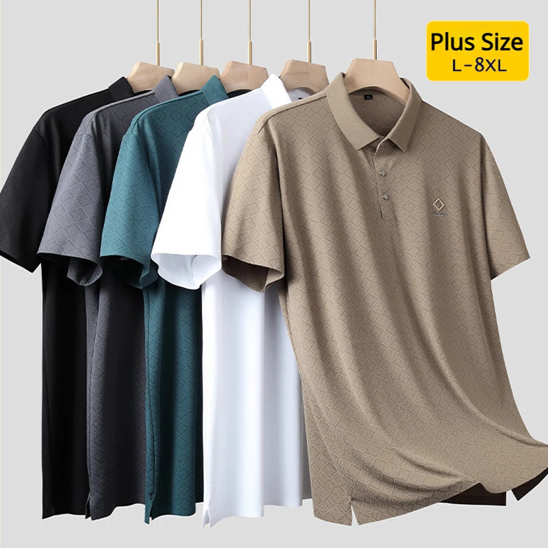 Extra Size XL-8XL,Summer Lapel Short Sleeve Polo Shirt Casual Men's ...