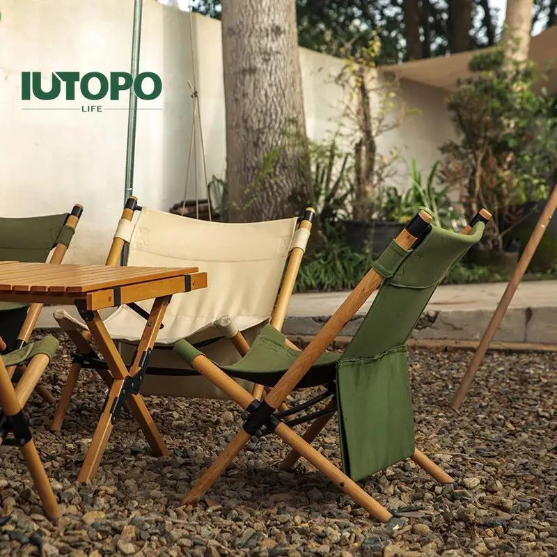 

Garden Outdoor Camping Chair Solid Wood Kermit Chair Folding Stick Chair Lunch Break Back Chair Beach Balcony Leisure Chair