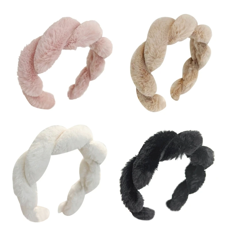 

Women Plush Headband 1.6inch Wide Headbands Furry Braid Hairhoop Party Headdress Girls Sweet Bendable Hairband Headwear