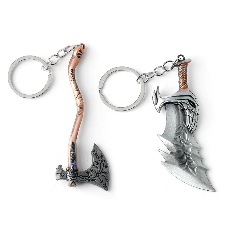 2Pcs/set Weapon Model Keychain Quetos Leviathan Axe Chaos Blade Pendant Boy and Girl Birthday Gifts