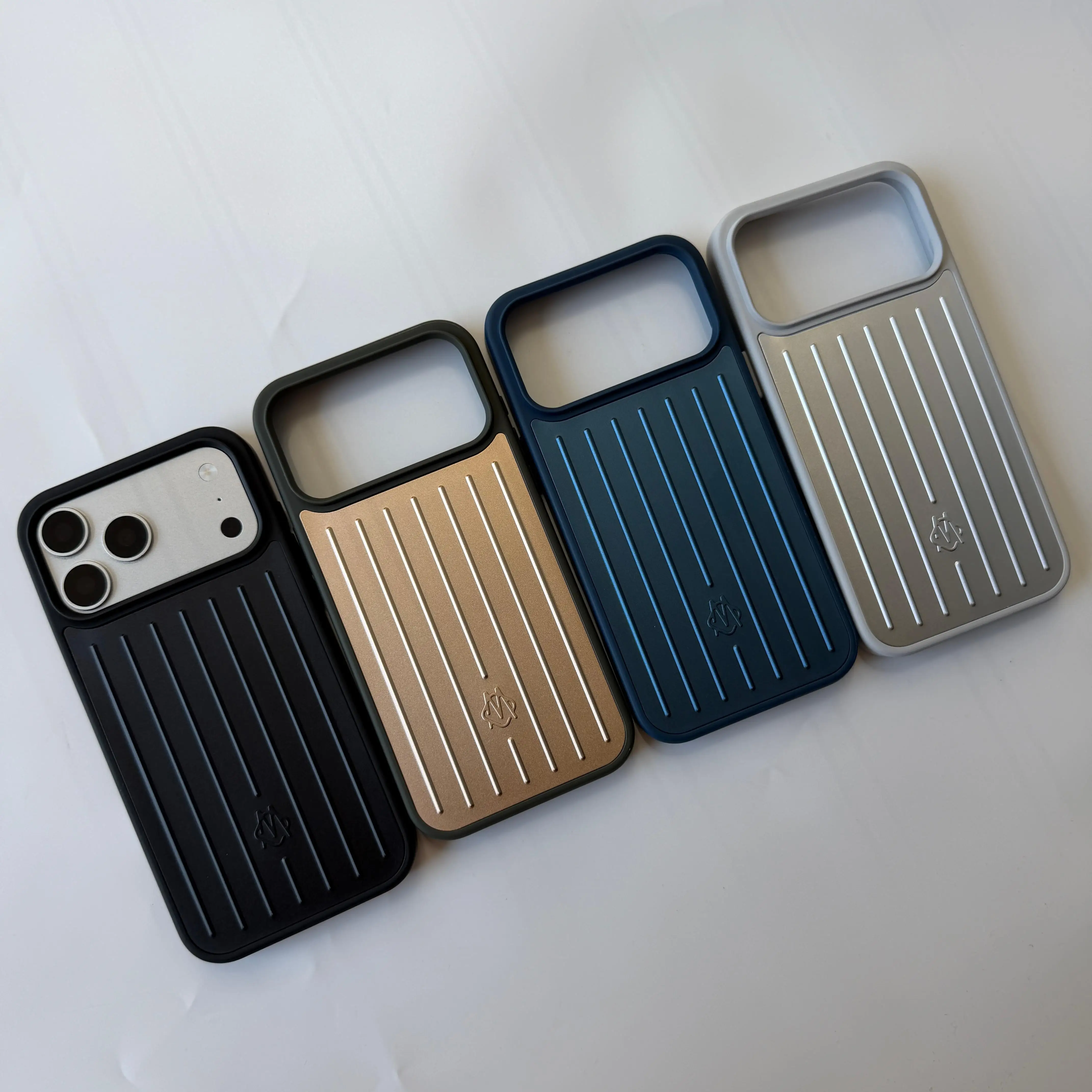 RIMOWA Aluminum Alloy Phone Cases For iPhone 18 17 16 Pro Max 3D Corrugated Stripe Back Luxury Bussiness Luggage Cover