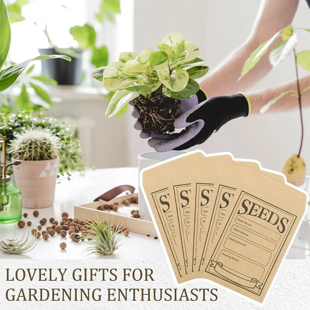Eco-Friendly Brown Kraft Paper Seed Packets - 50 Pack Resealable Storage Envelopes for Plant and Flower Collections