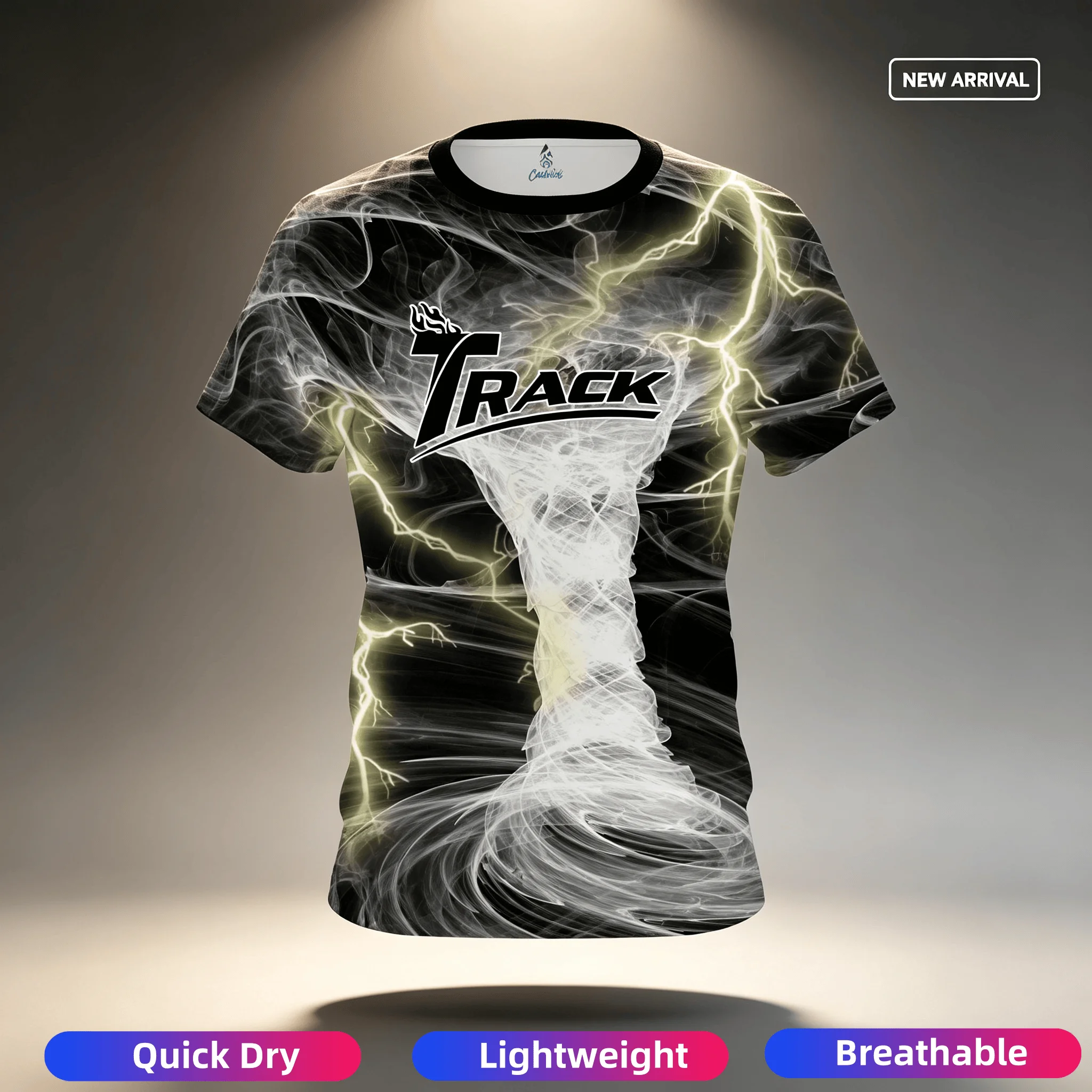 Neues Herren-Bowling-Trikot mit Tornado-Blitz-Druck, Kurzarm, Performance-Sport-T-Shirt, Pro-Bowler-Fan, Casual Streetwear