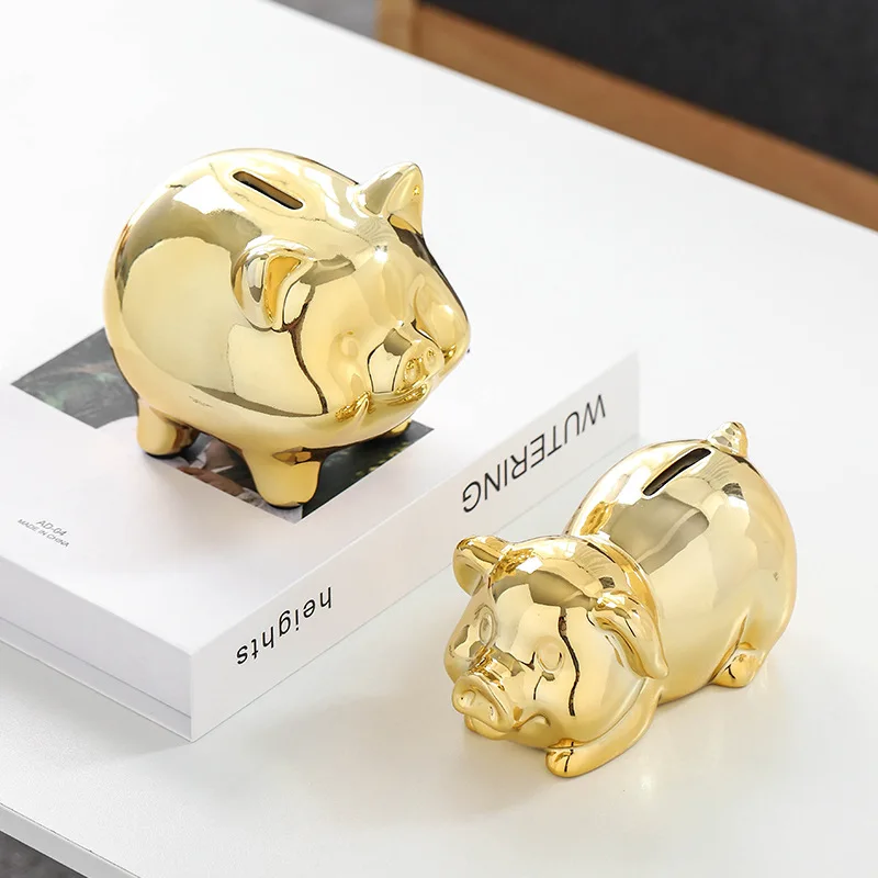 Nordic Style Ceramic Piggy Bank Ornaments. Golden Piggy Bank, Piggy Bank Ceramic Creative Gift Table Decorations Living Room 2