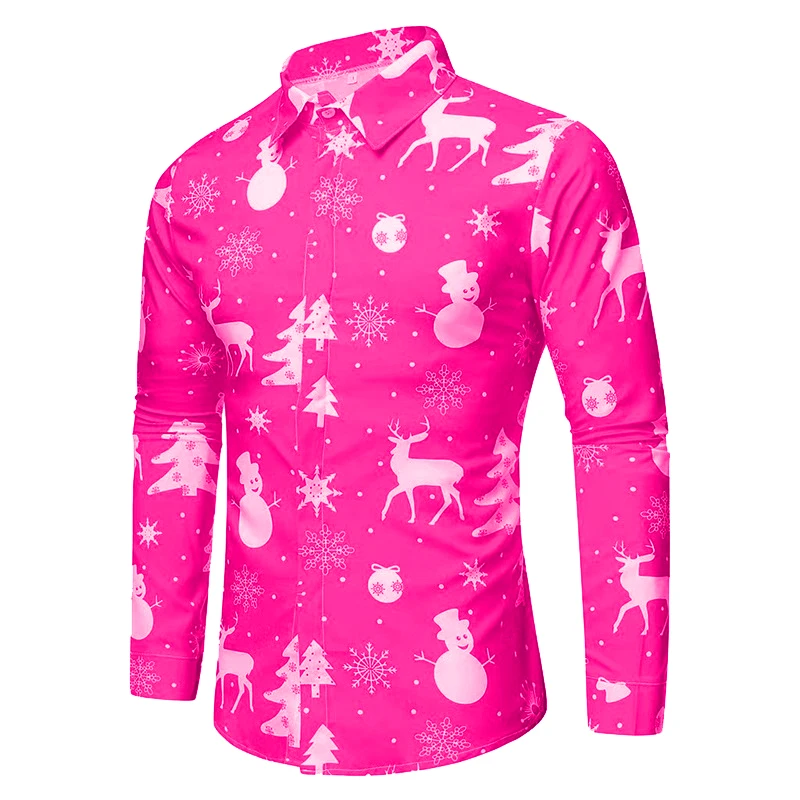 2024 Christmas Snowman Shirt Top T-Shirt Red Pink Blue Soft Comfortable Fashion Party Long Sleeve Lapel Party Clothing Clothing