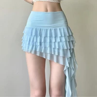 2026 Summer French Retro Splicing Mesh Irregular Cake Skirt Looks Thinner Half Body Word Skirt