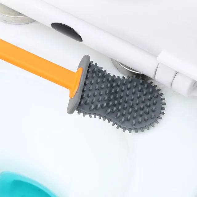 Hosszú Fogantyú Szilikon Lapos Wc -Kefe Héj Alakú Tartóval Holt Sarok Tisztítás Lyukaszthatatlan Fürdőszoba Hozzáigazítás Szerszámok - Image 5