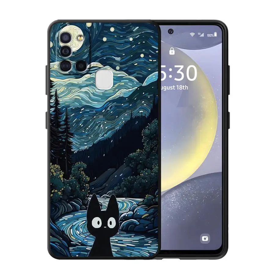 Van Gogh Starry Night Cat Phone Cover Case