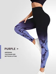Vibrant Tie Dye Seamless High Waist Push Up Leggings - M (Tie dyed purple)