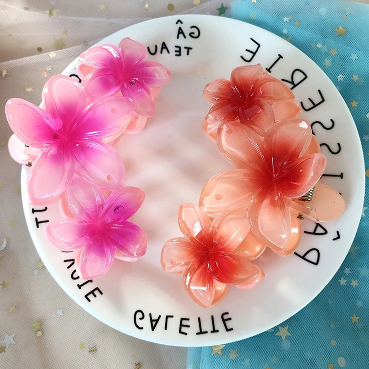 Ragazze Plumeria Floral Grab Fermagli Per Capelli Bohemia Petal Shape Claw Clips Sweet Women Gradient Crab Clamp Accessori Per Capelli Per Ragazze
