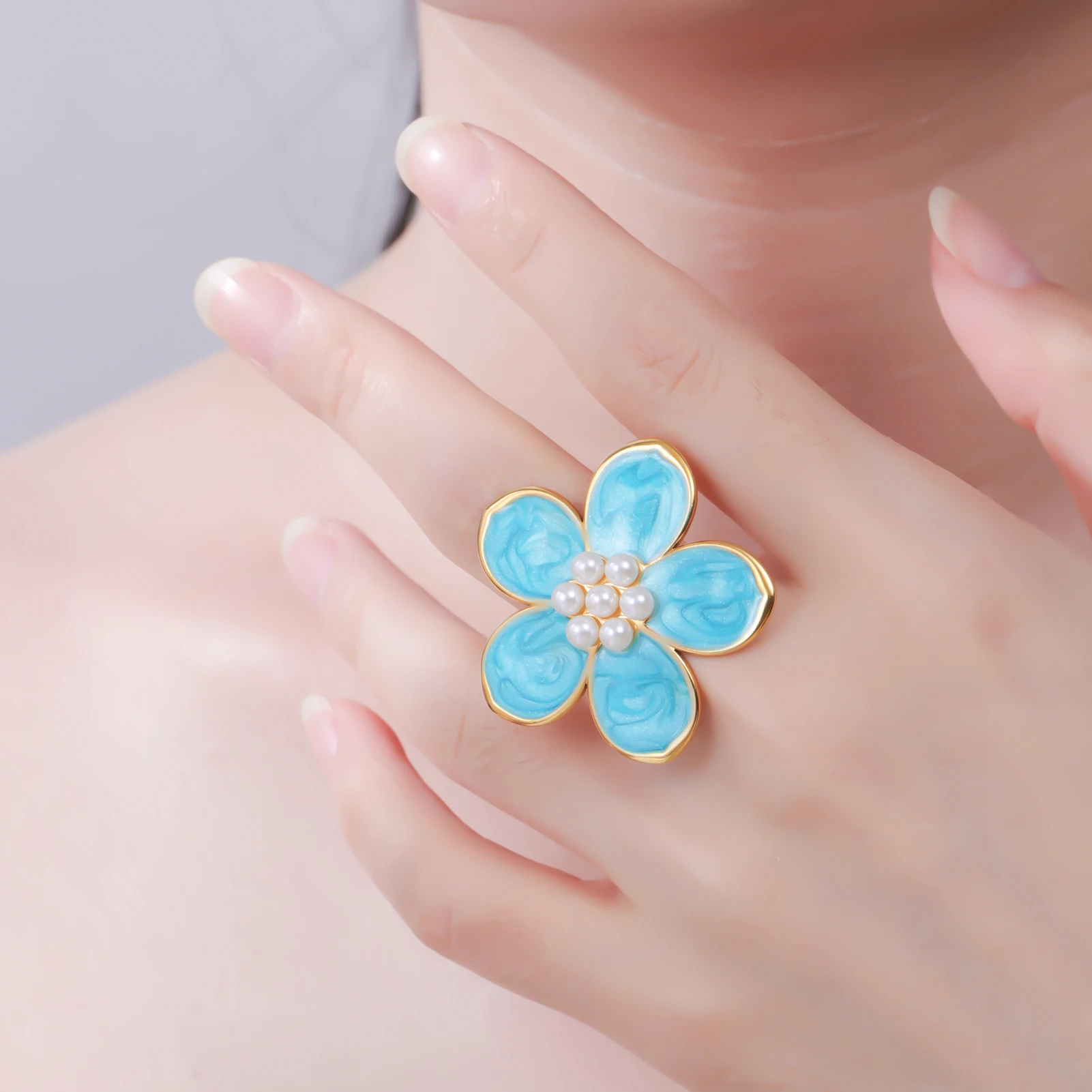 COOLTIME 1pc Bunte Tropf Öl Perle Blume Ring frauen Edelstahl Einstellbare Ring Mode Ästhetik Hochzeit Schmuck geschenk – Detail 23