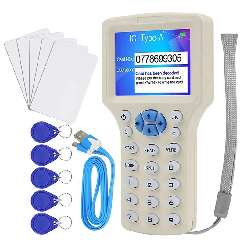 

RFID Reader Writer Duplicator 10 Frequency NFC Smart Card Programmer 125Khz 13.56Mhz Encrypted Decoder Writable Key