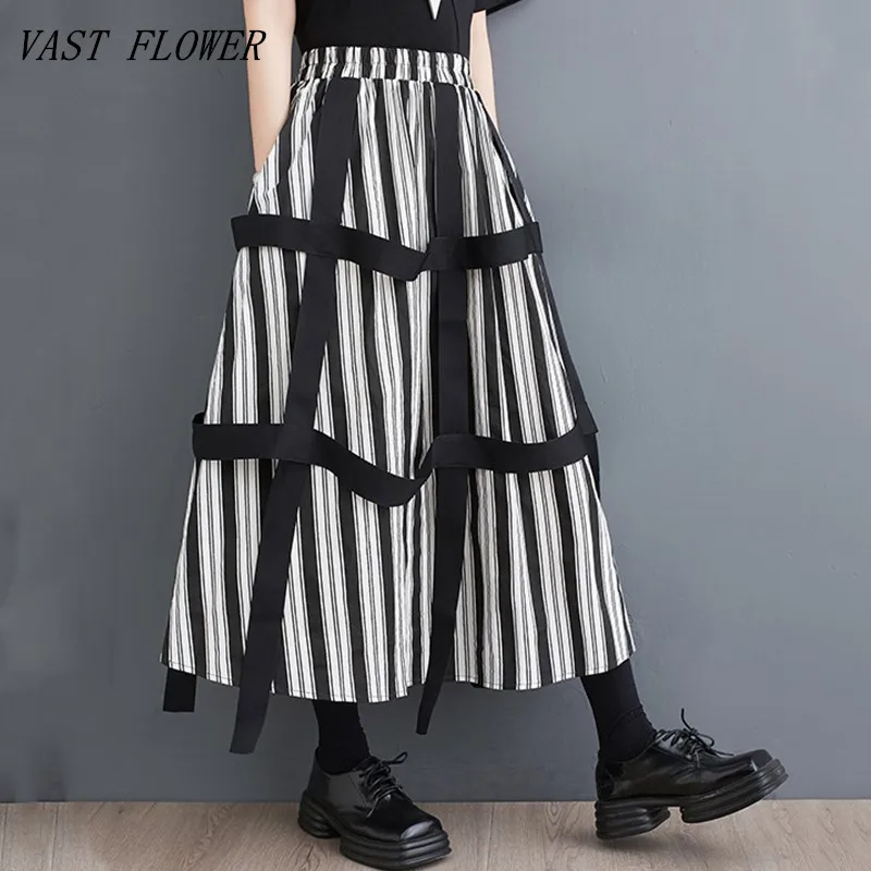 

cotton oversized vintage stripe Elastic high waist summer casual loose long for woman skirts womens 2023 skirt clothing