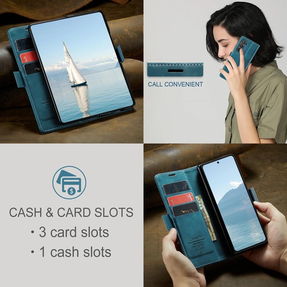 Retor Leather Wallet Case Anti-Drop Flip Case for Samsung Galaxy Z Fold 7 6 5 4 Fold6 Shockproof Phone Cover Cards Holder Bumper | Gaffar India
