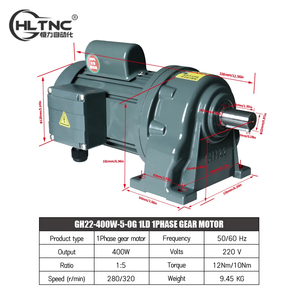 포장 기계용 마이크로 AC 모터, CNC용 감속 모터, 비동기 모터, 유도 모터 샤프트, 400W, 220V, 50Hz, 60Hz, 22mm