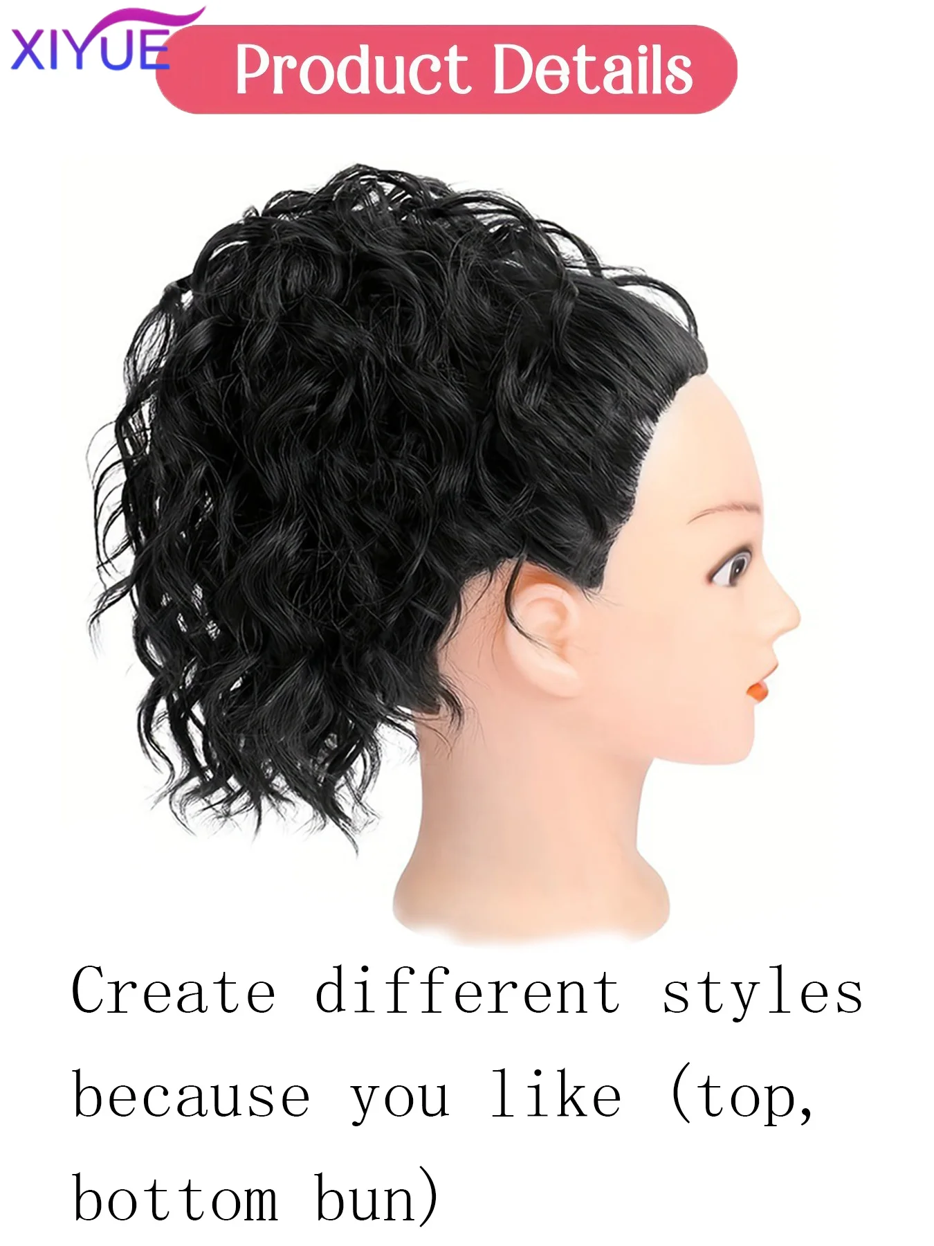 XIYUE Messy Curly Hair Bun Scrunchies Extensions Synthetic Drawstring Chignon Black Brown Curly Wavy Bun Ponytail Wig