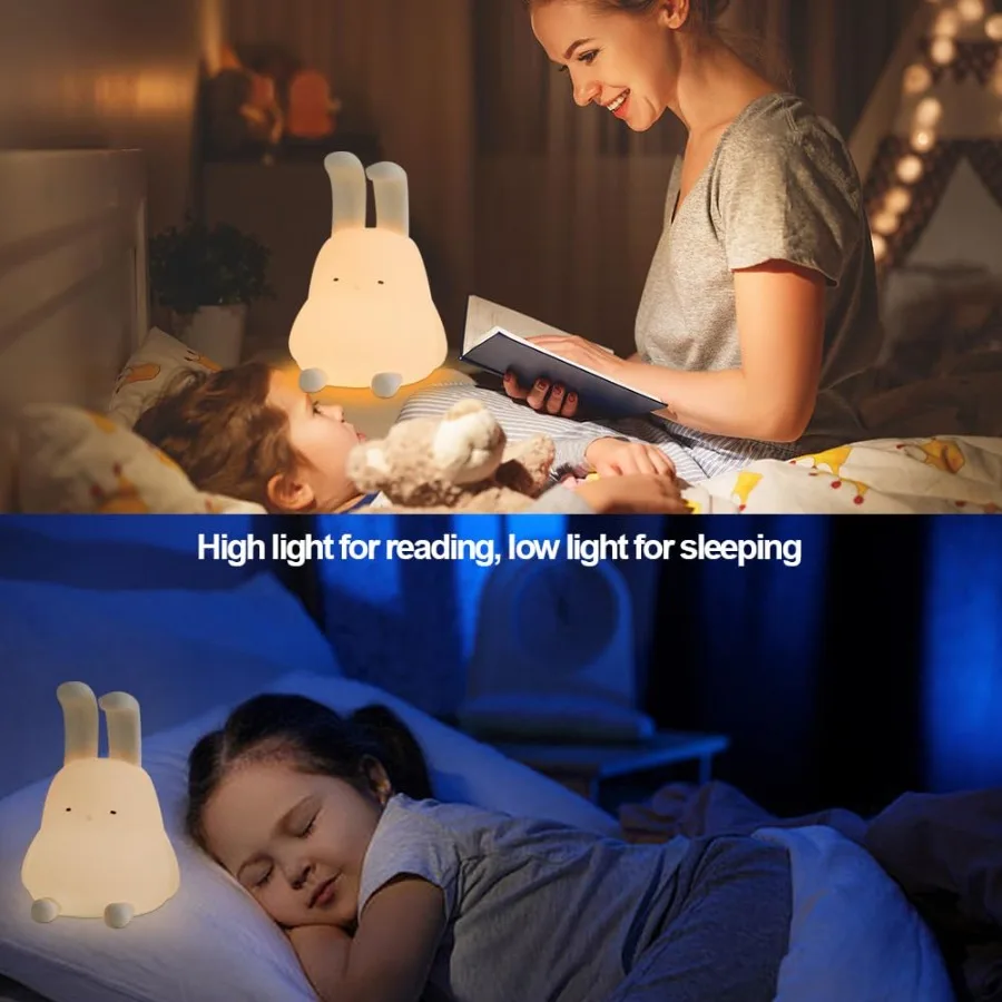 Cute Bunny Lamp Kawaii LED Desk Decor Nightlight with Phone Stand Feature Super Squishy Silicone Portable Light with Timer Idea