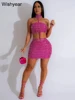 New Silvery Sexy Mini Skirt and Choker Crop Top Strapless Halter Two 2 Piece Set Women Rhinestones Night Club Birthday Outfits 3