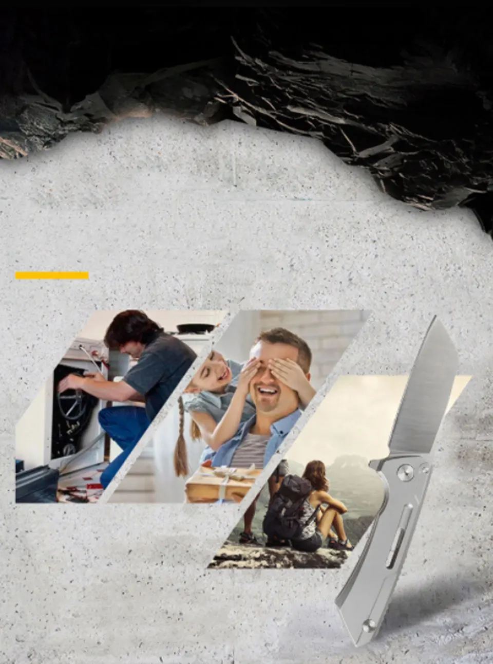 Description Picture 3 of itemD2 High hardness Steel Bearing Folding Knives Drop Point Blade Outdoor Camping Hunting Utility EDC Knife Multi-Tool Gift Box