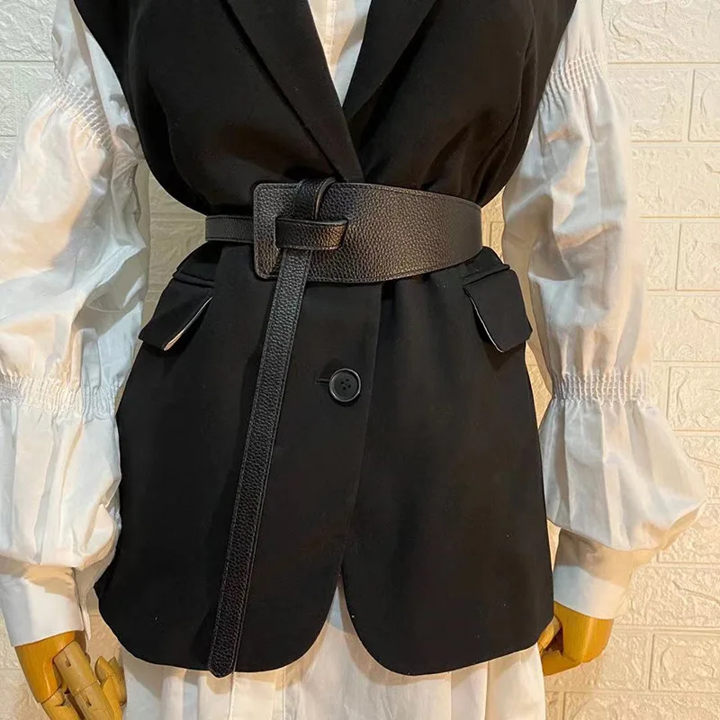 

Women Fashion Belt Wide Leather Corset Belt for Women Thin Knotted Black Waistband Skirt Coat Clothing Accessories