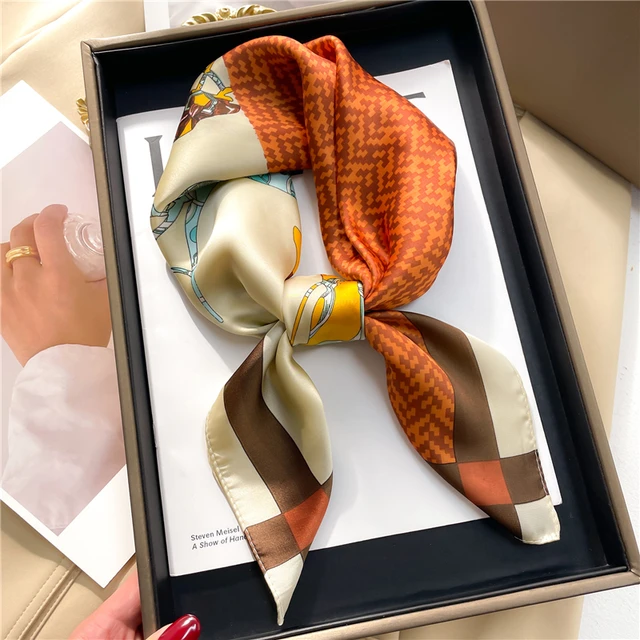 Luxury Design Headband Satin Silk Scarf for Women Hair Bands Ribbon Ladies  Neckerchief 70cm Square Scarf Fashion Accessories