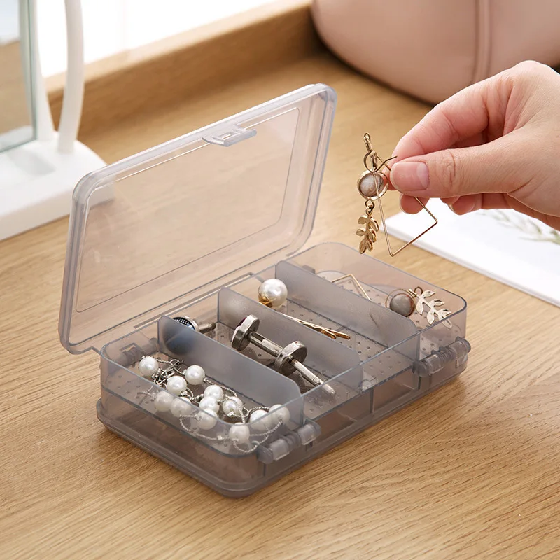 

Plastic Storage Box Transparent Jewellery Box Hangable Double Sided Multi-compartment Storage