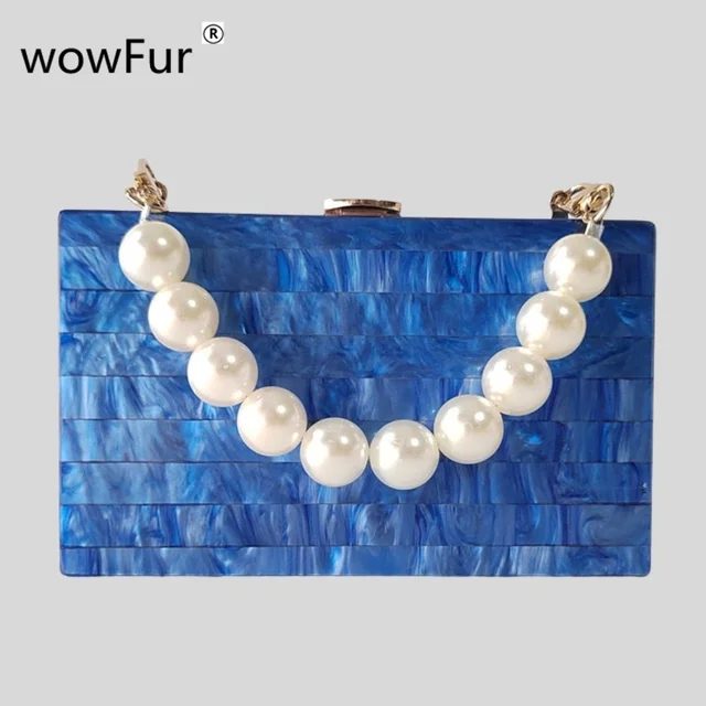 Acrylic Pearl Marble Sky Blue Striped Luxury Handbag Women s Bags For Ladies Cross Body S Purse Clutch Phone Wallet Shoulder Bag