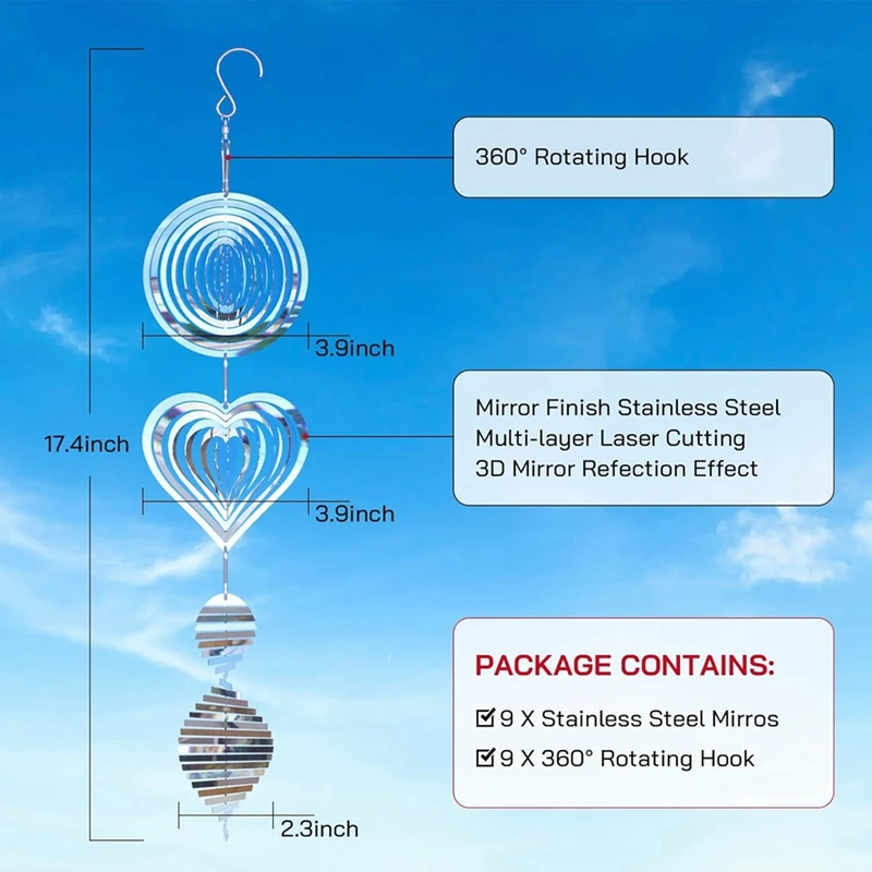 Outdoor Bird Deterrent Reflective 3D Stainless Steel Wind Rotor Bird Deterrent Anti-Woodpecker Pigeon