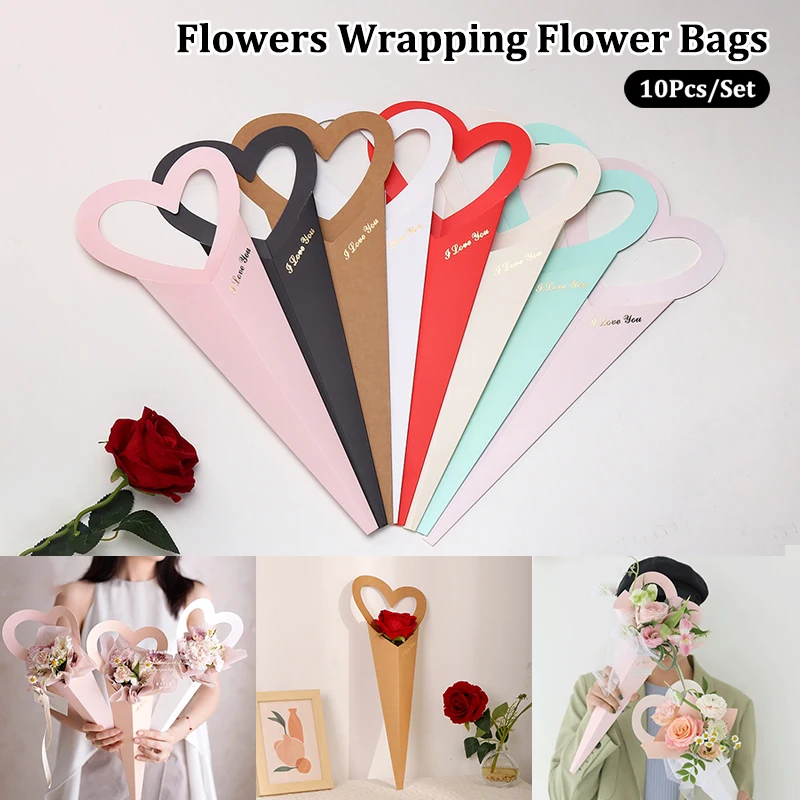 

10pcs/pack Love Flower Wrapping Paper Box Bouquet Packaging Box Flower Gift Box Arrangement Flower Shop Gift Bag Bag Handbag