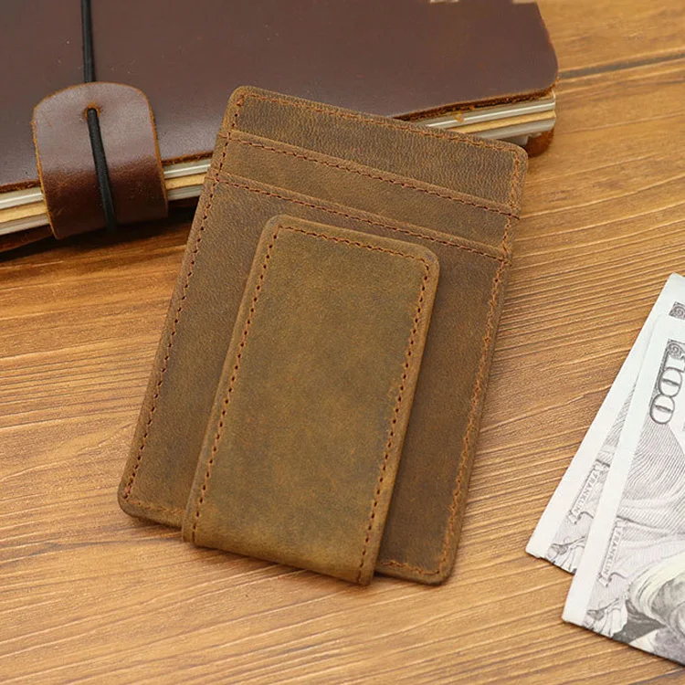 100% Genuine Leather Cash Clip Wallet with AirTag Wallet for Men Mens Wallet with Cash Clip with AirTag Holder for Air Tag 3