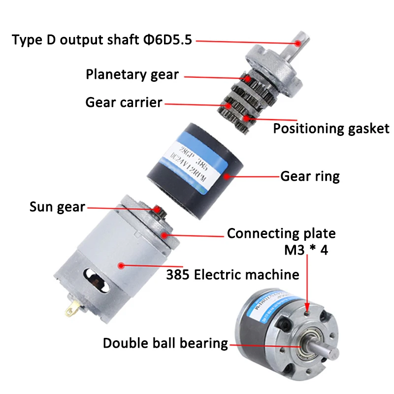 28GP-385 유성 기어박스 소형 DC 감속 모터 속도 조절 저소음 12V 24V 모터 28MM 금속 기어 12RPM2386RPM
