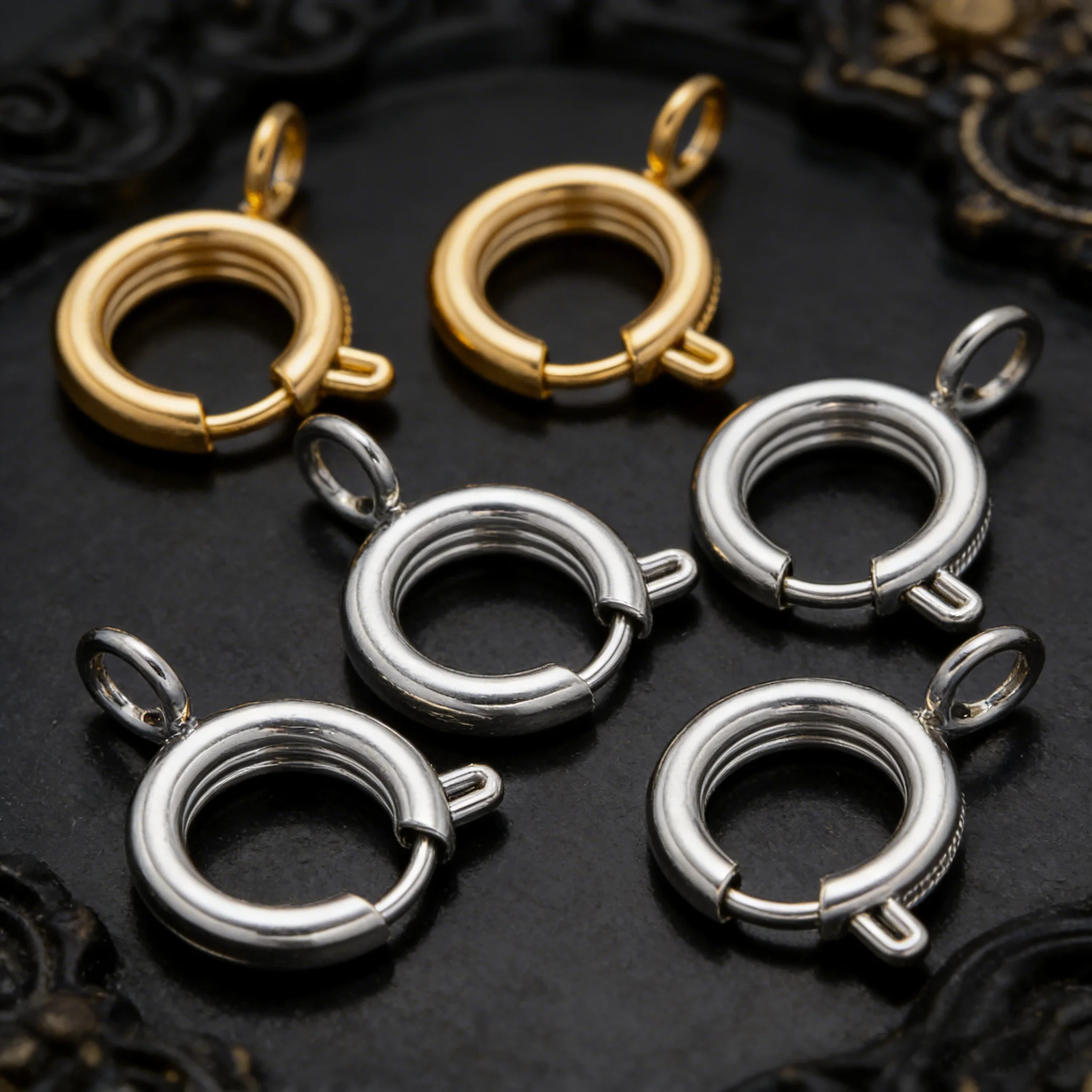 5/10 Stück Kreisförmige Federknopf-Verschlüsse aus Edelstahl, Haken, Endverbinder für DIY Armbänder, Halsketten, Schmuckherstellung, Zubehör – Detail 6