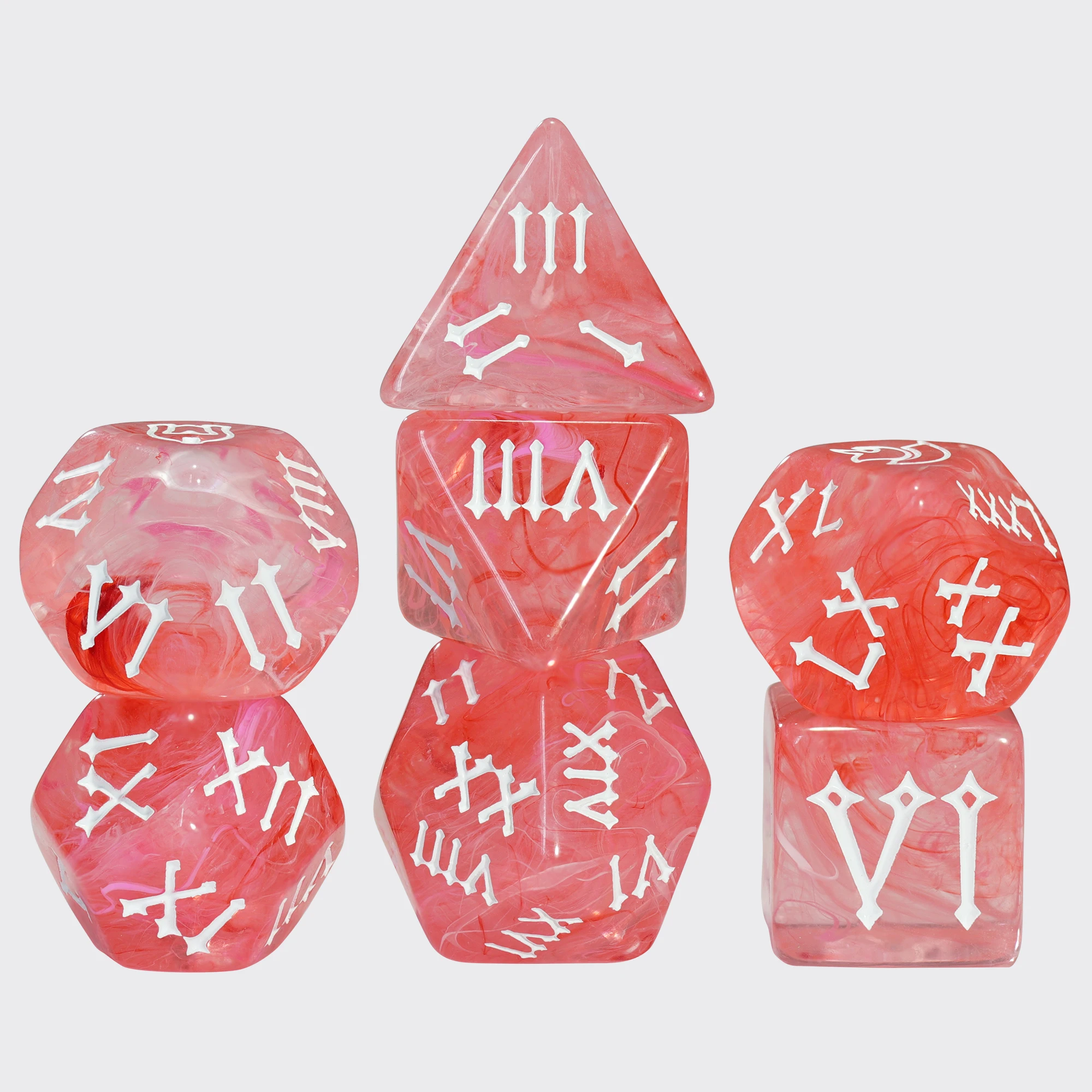 Misty Effect Roman Polyhedral Dice Set - 7-Piece Colorful Collection