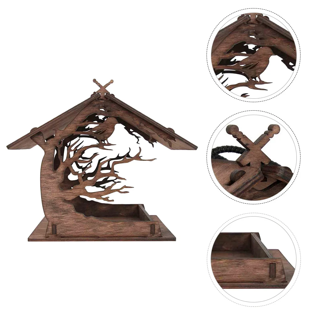 Bird Feeding House Food Container Hanging Feeder Bird's Nest Wood Garden Home