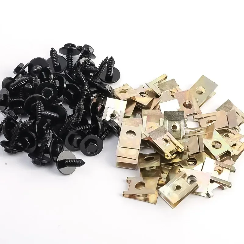 Metal Fastener Clips Chassis Engine Guard Nut/Screw Washers U-shape Clip for BMW E46 E92 E90 F10 Car Fender Bumper Cross Head Screws 40/20pcs
