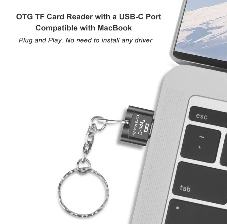 타입 C 마이크로 SD 카드 리더, 보울터클램프 USB C TF 카드 리더 어댑터 (키체인 포함)