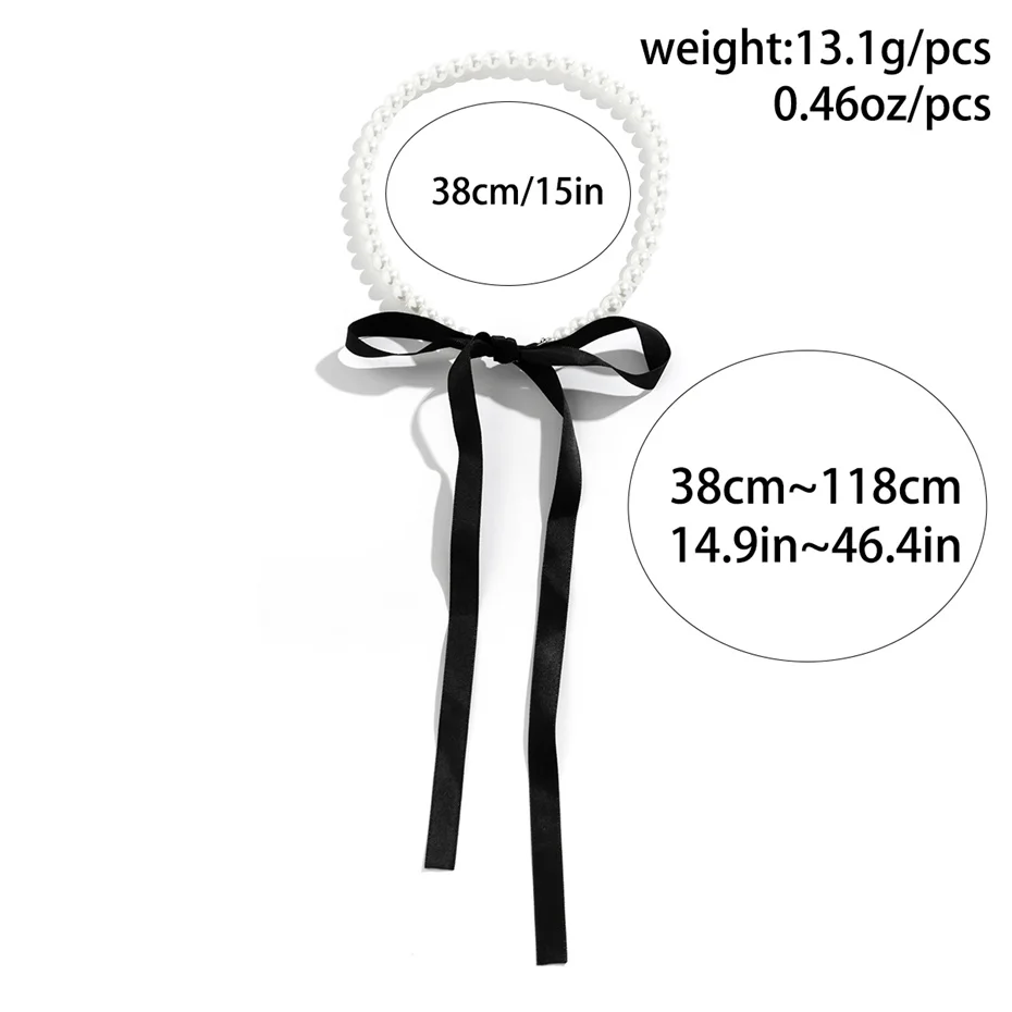 Ingemark elegante schwarze Samtband Bowknot Choker Halskette für Frauen wed Goth Imitation-Perle Schlüsselbein Kette y2k Accessoires – Detail 9