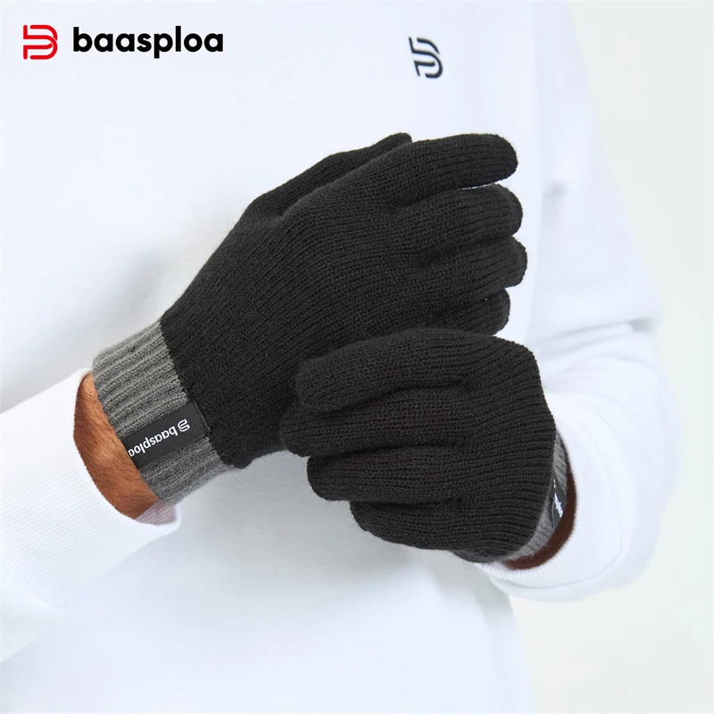Men Knitted Gloves Autumn Solid Thicken Warm Full Fingered Gloves Female Casual Winter Stretch Plush