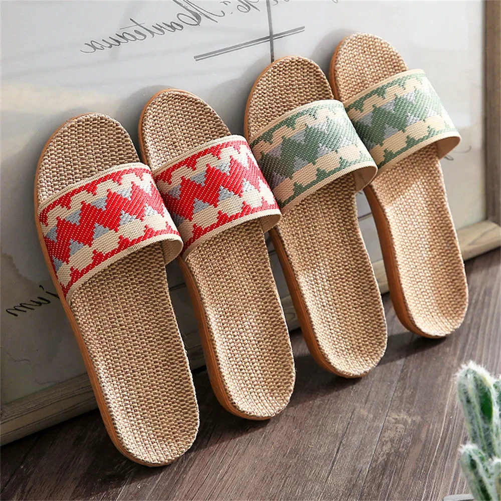 Comemore Home Summer Low Price Shoes Flat Sandals Ladies 2024 Comfortable Round Toe House Four Seasons Linen Slippers for Women