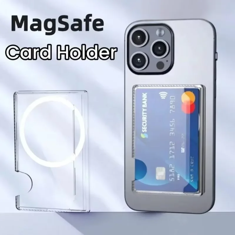 Transparent Magnetic Phone Case with Adhesive Card Holder and Strong Magnetic Card Sleeve