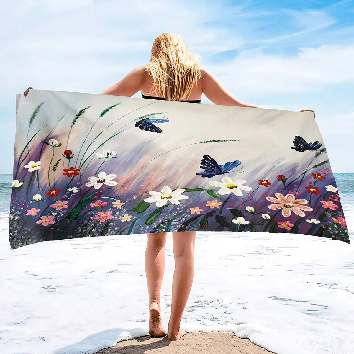 

Abstract Butterfly Beach Bath Pool Literary Painting Insect Pattern Towels Polyester Beach Towel for Hotel Spa Bathroom Gym