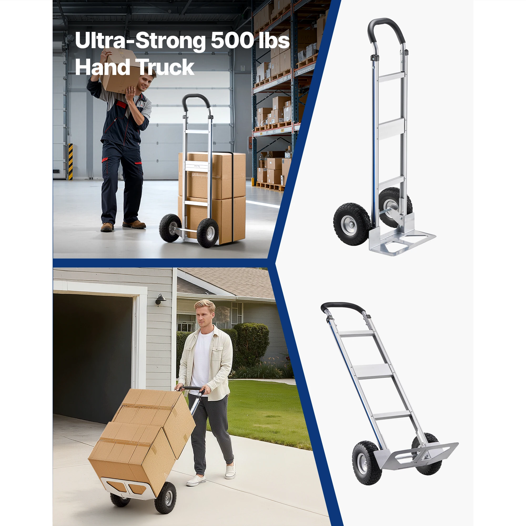 Aluminum Hand Truck Dolly with Non Slip Wheels for Heavy Duty Moving